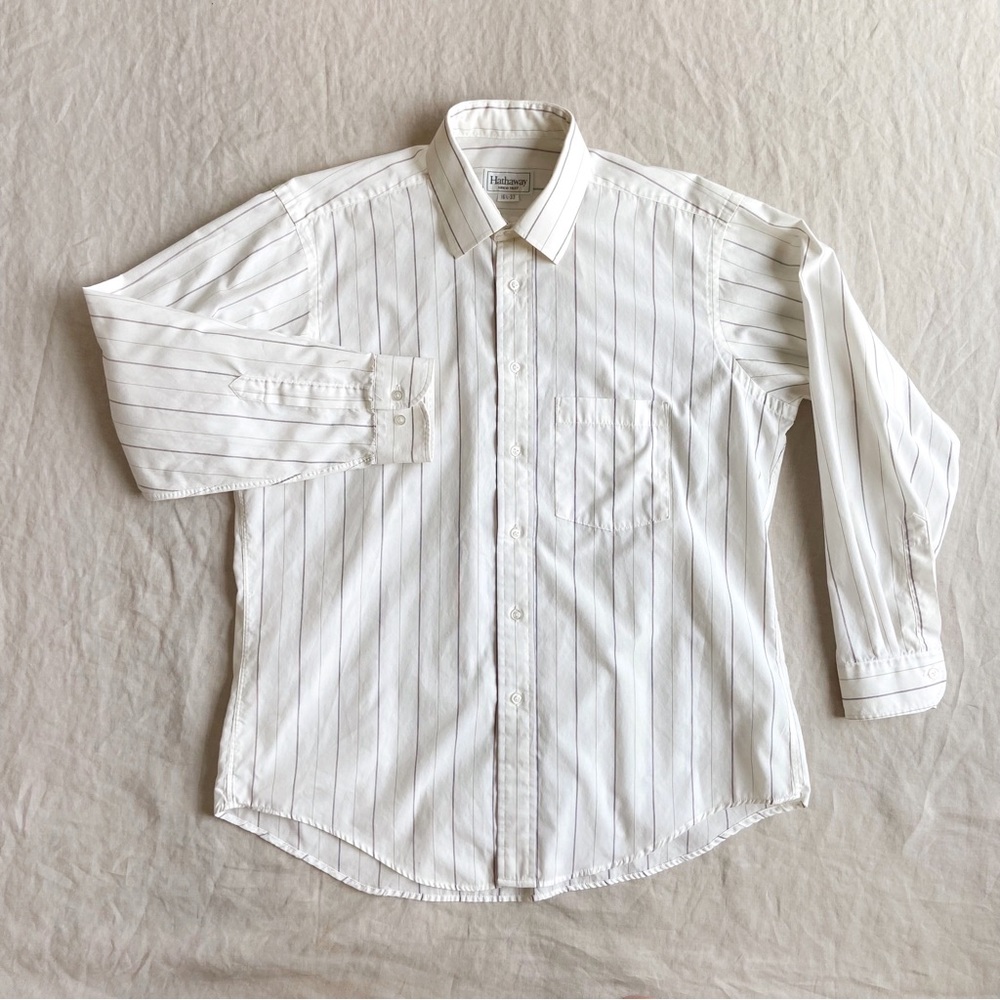 Vintage white striped oversized Oxford poplin casual button down shirt - Picture 4 of 7